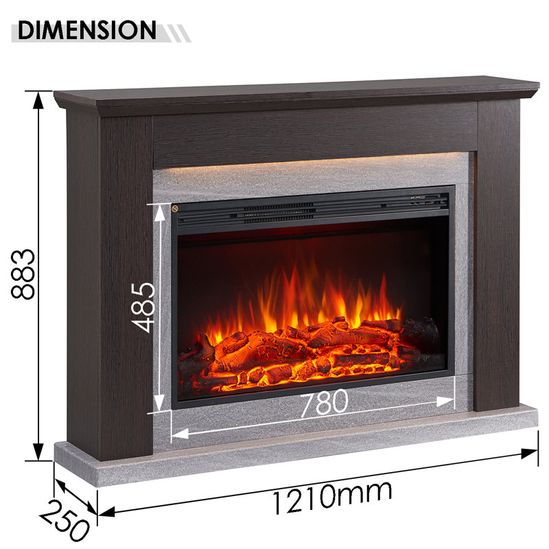 INGLETON FLAMME 121cm W Electric Fireplace with, Espresso Oak