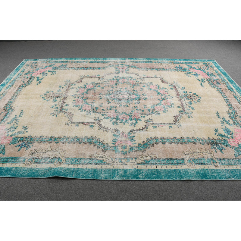 Superbe tapis turc Oushak tissé à la main à motif floral pour la décoration intérieure