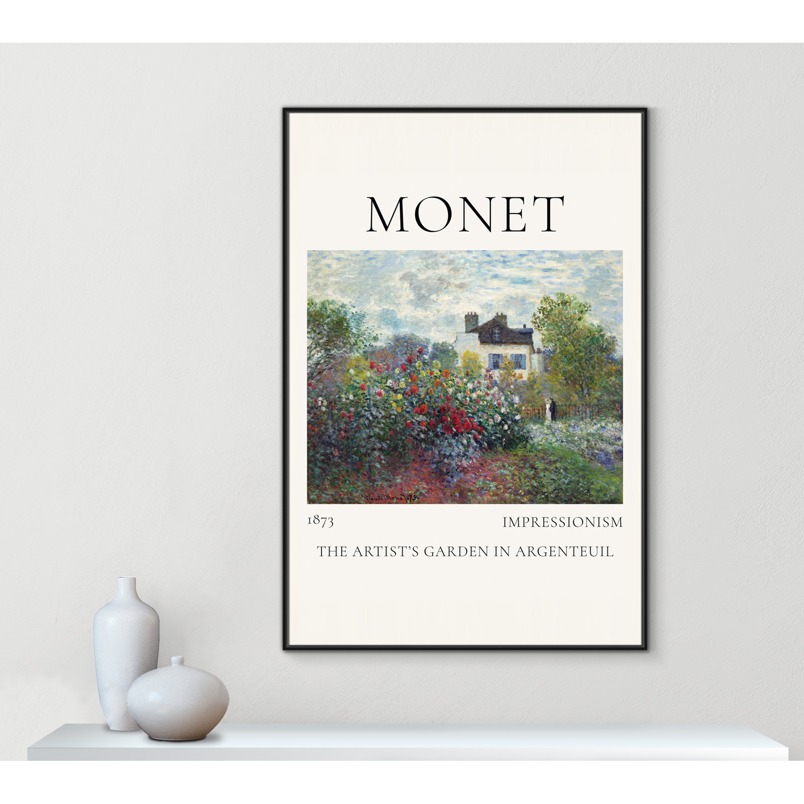 Artists Garden in Argenteuil Print by Claude Monet, No, 61.5" H x 41.5" W x 2" D, Black Floater Frame