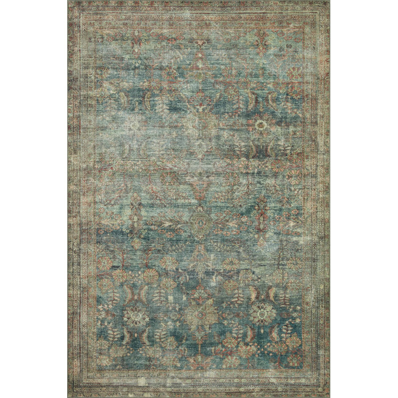 Tapis bleu océan / épice lavable à la machine Magnolia Home par Joanna Gaines X Loloi Banks, Rectangle 8 pi 6 po x 11 pi 6 po