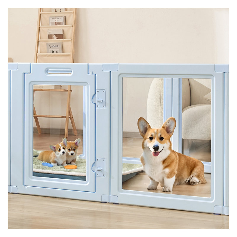 Grande boîte de mise bas transparente pour chien avec fenêtre - parc de chiot en ABS bleu et enclos d'exercice pour l'intérieur
