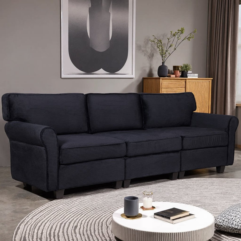 Canapé en velours côtelé à assise profonde de 94 po à 3 places Vero | Éponge et accoudoirs épaissis à rebond élevé, coussins amovibles, structure robuste en composite et bois massif pour le salon, l’appartement et le bureau