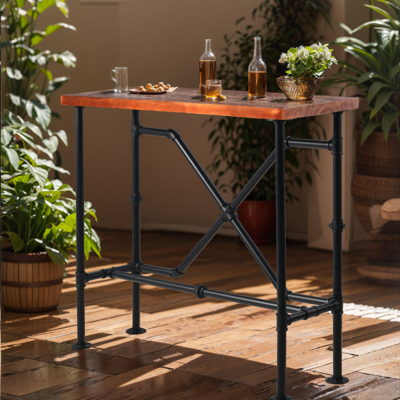 Lysia Pine Solid Wood Top Metal Base Dining Table, Walnut