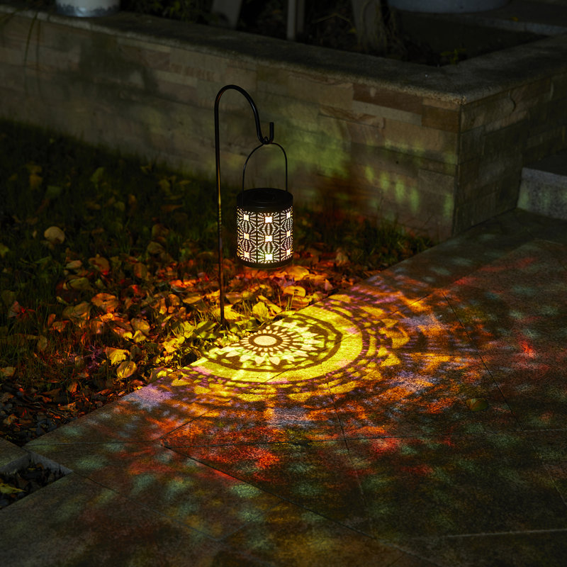 Metal Cutout Pattern Solar Powered Lantern With LED Light