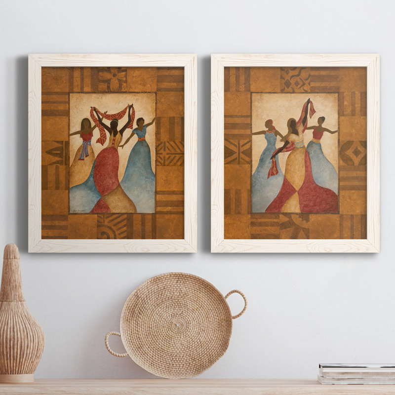 Rythme - ensemble de 2 reproductions d'art sur toile encadrées, Cadre blanc, H 20 po x l 34 po x P 1,5 po