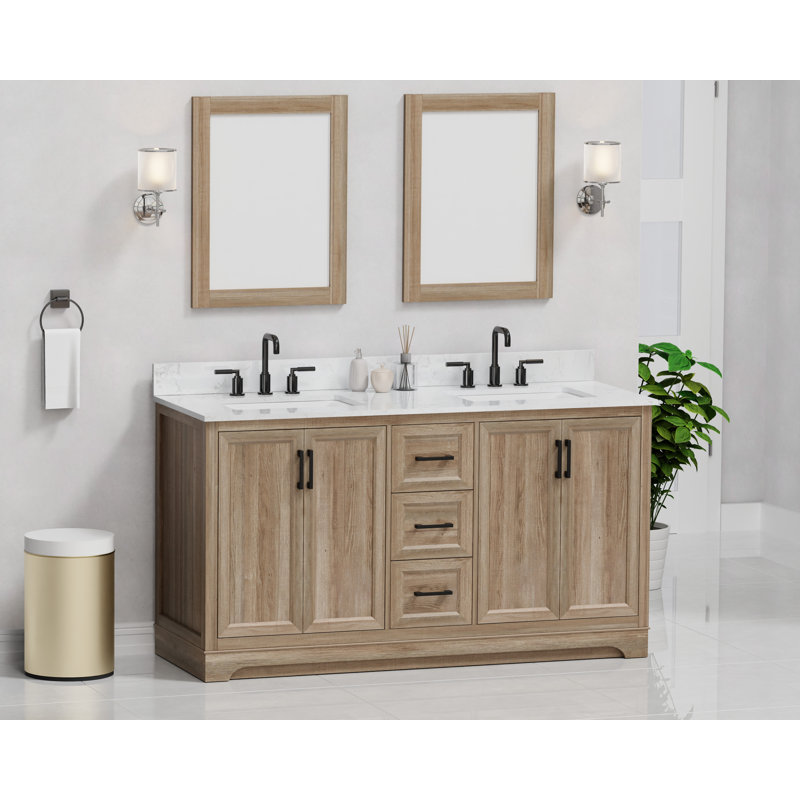 Meuble-lavabo double 60 po avec comptoir en marbre, évier et dosseret Retford pré-assemblé Retford