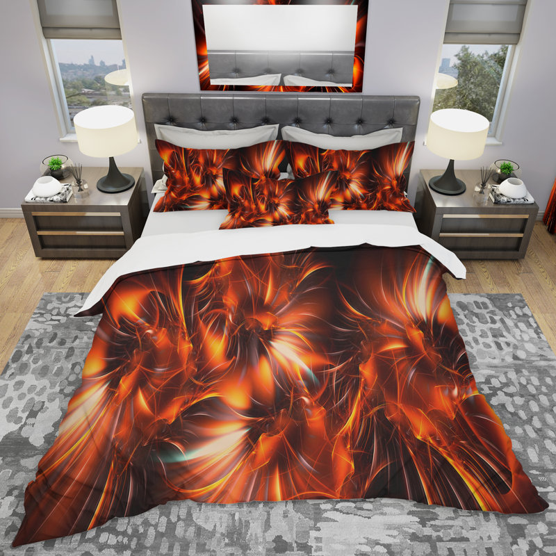 Abstract Duvet Cover Set - Microfiber Polyester, King Duvet Cover + 2 Shams, Gold
