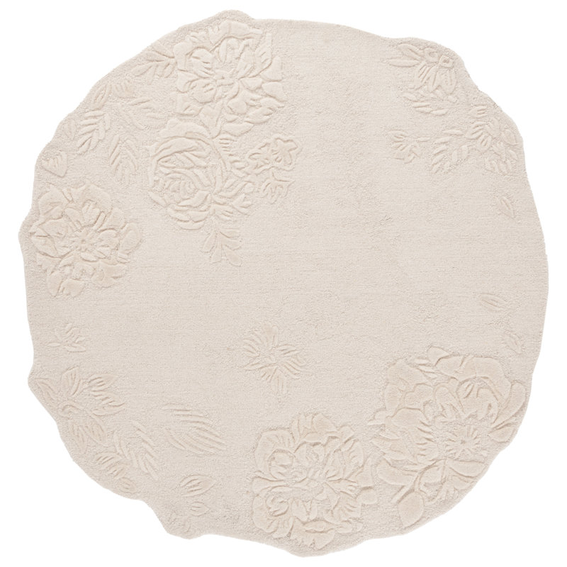 Devna Hand Tufted Wool/Cotton Floral Rug in Ivory, Round 6'