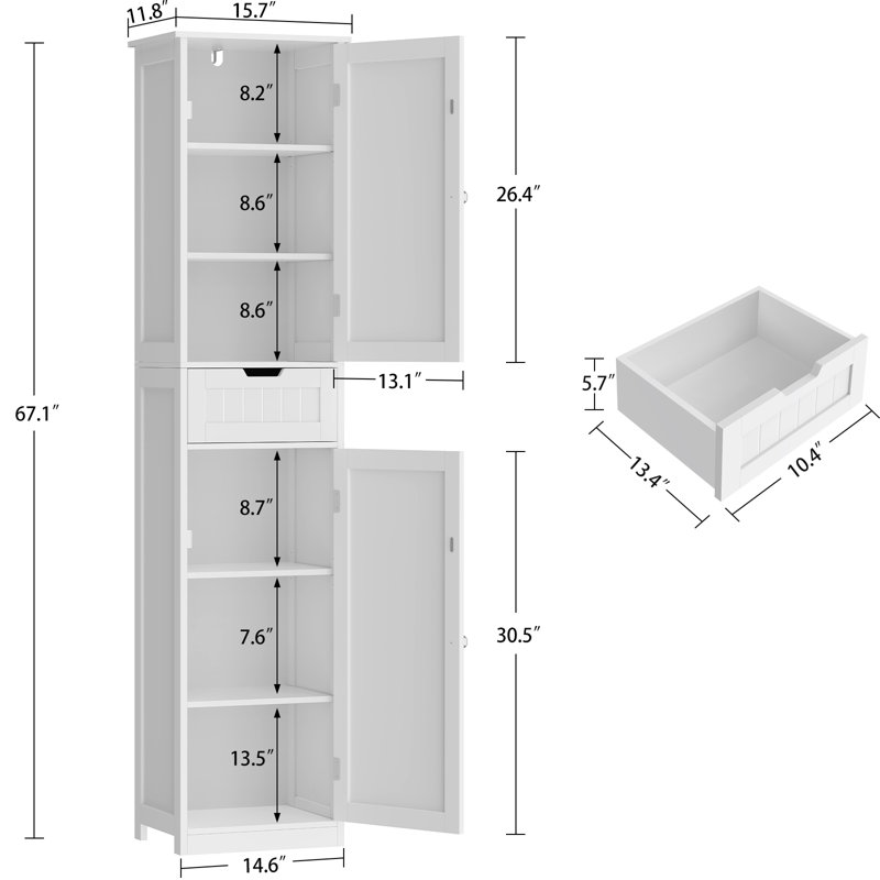 67.13" Tall Storage Cabinet,bathroom Storage Cabinet With 2 Doors & 1 Drawer
