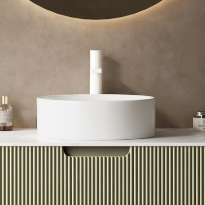14'' Round Ceramic Bathroom Counter Basin - White, & Stylish Look 14.09'' Sink Smooth Surface