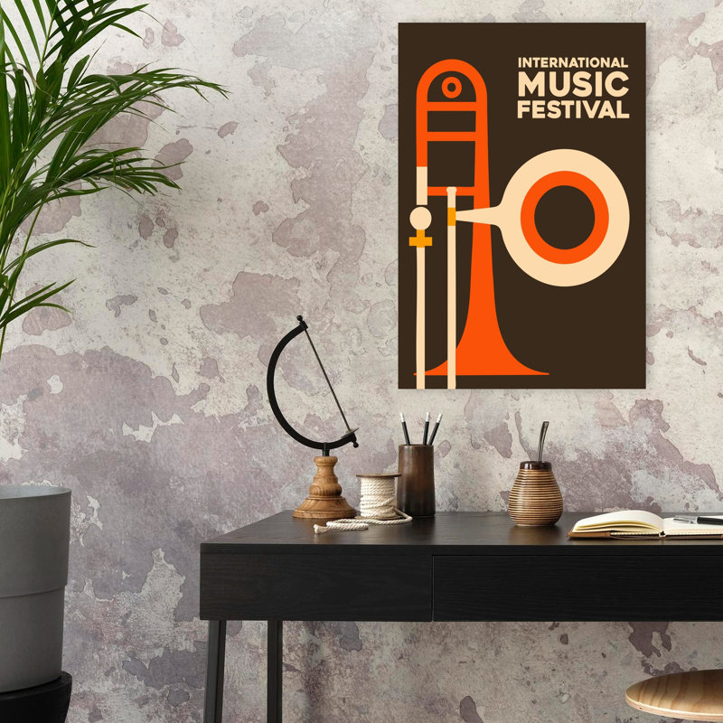 Art mural moderne audacieux au trombone, H 24 po x l 16 po