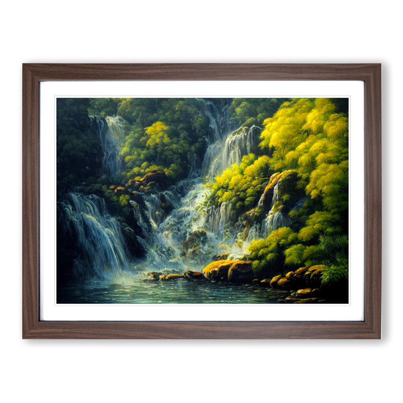 Ethereal Waterfall - Single Picture Frame Print, 46cm H x 64cm W x 2cm D, Walnut