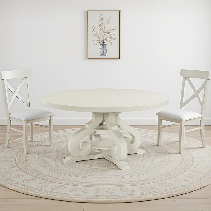 Anosha Round Solid Wood Dining Table, White