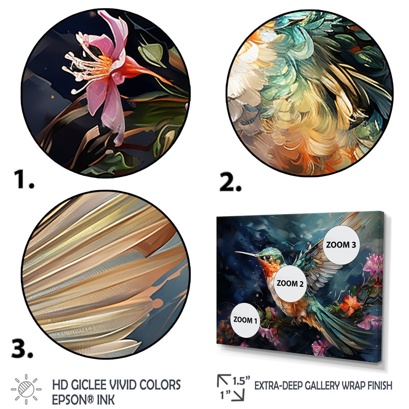 Colibri vert émeraude en fleurs I - Colibri, art mural, Cadre flottant noir, H 16 po x l 32 po x P 1 po