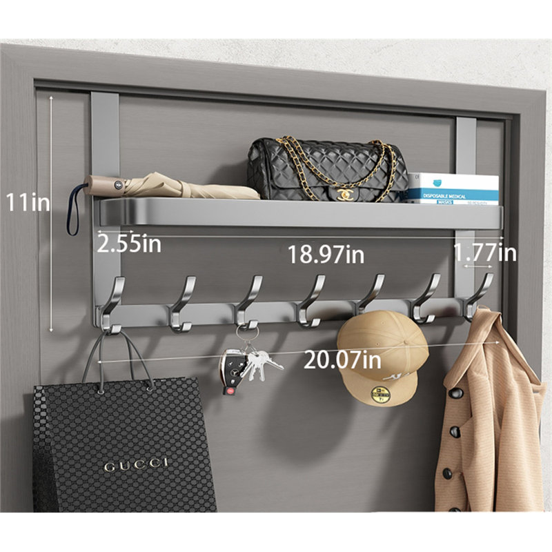 Support à crochets en aluminium avec tablette, H 11 po x l 20 po x P 1,81 po