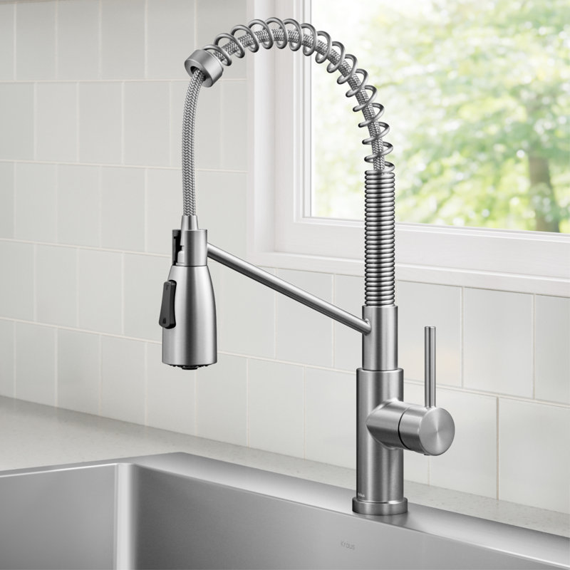 KRAUS Coda Commercial Style 2-Function Single Handle Pull Down Kitchen Faucet, Stainless Steel