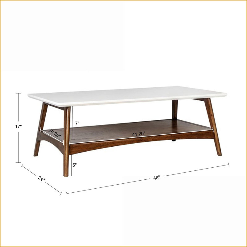 Mid Century Two-Tone Coffee Table with Solid Wood Frame &amp; MDF Top, Space-Saving Lower Shelf for Living Room