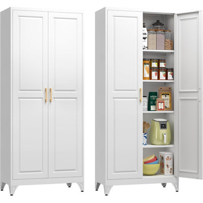 Kitchen Pantry Cabinet, 71 Inch Tall Metal Pantry Cabinet with Doors and Adjustable Shelves, Freestanding Food Cupboard, Storage Cabinets for Dining, by Latitude Run
