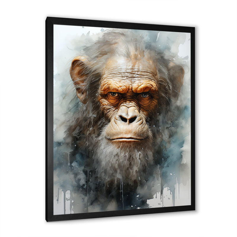 Portrait de singes, présence éthérée, Cadre simple noir, H 40 po x l 30 po x P 1,5 po