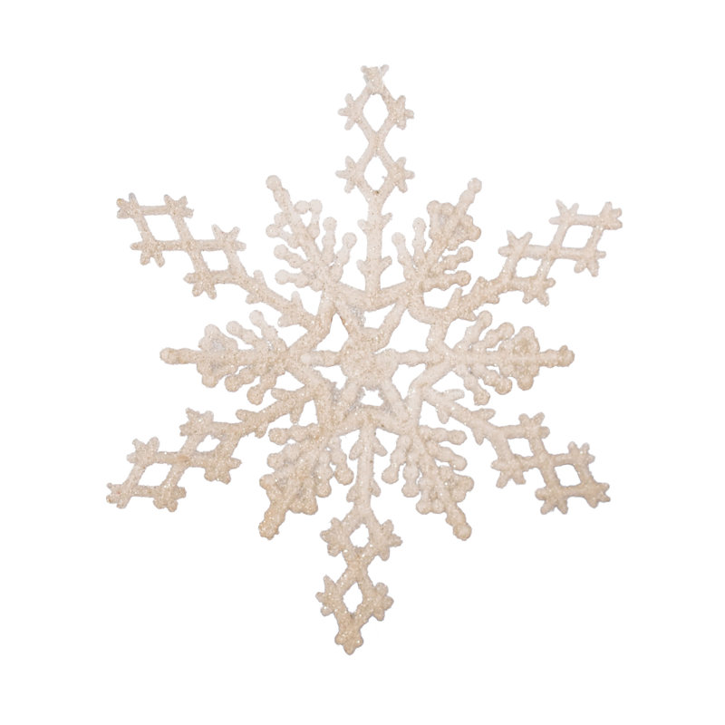 Ornement en forme de flocon de neige scintillant, Ivoire, H 8 po x l 8 po x P 0,5 po