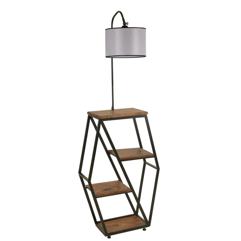 Luro Elegant Floor Lamp with Metal Body & 100% Fir Wood Bookstand, Light Grey, 65 x 39.4 inches | 100% Electrostatic Oven Dried Paint | E27 Socket, Max 60W | Perfect for Living Room, Bedroom & Study Spaces