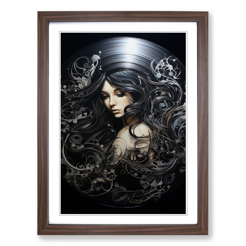 XYZ-FRM-V1223-6372 Vinyl Record Realism - Single Picture Frame Print on Wood, 34cm H x 25cm W x 2cm D, Walnut