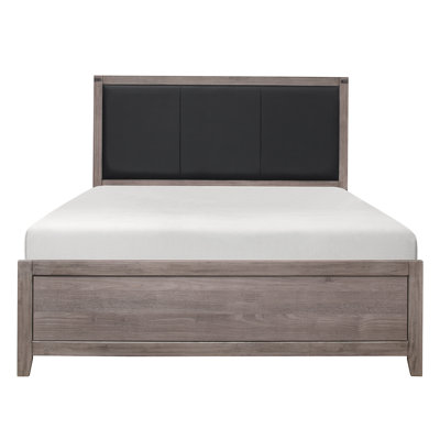 Mobilier de chambre à coucher de style décontracté en similicuir noir avec grand lit brun et gris 1pc