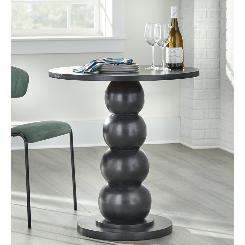 Spheres Round Solid Wood Base Dining Table, Black