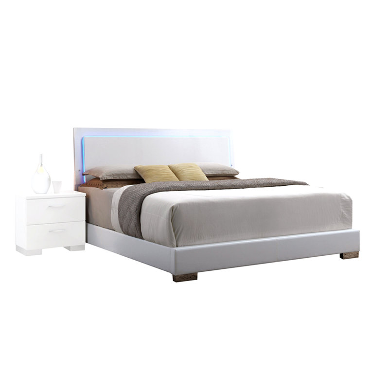 White Queen Bed with LED Light Headboard