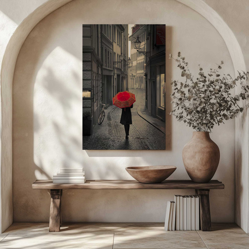 Parapluie rouge rêverie, H 18 po x l 12 po, Toile tendue sur cadre, Ne s’applique pas