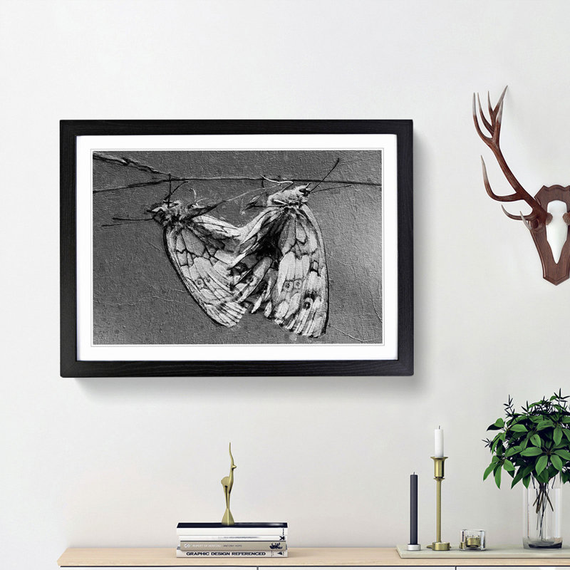 Two Butterflies - Framed Print, 27cm H x 36cm W x 2cm D, Black Framed