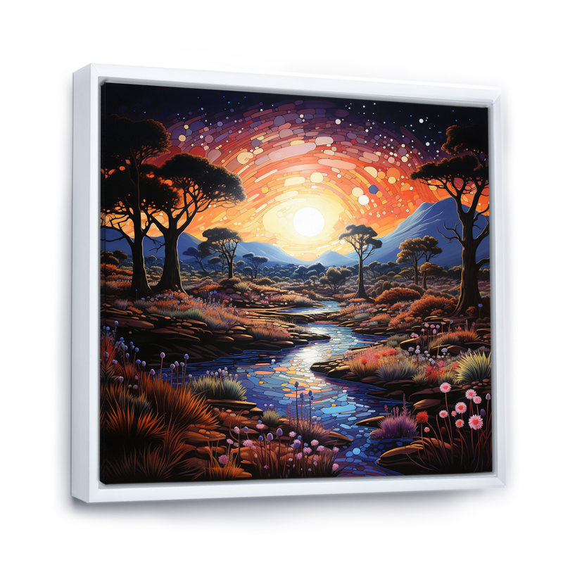 Désert crépuscule Oasis I - impression, Cadre flottant blanc, H 36 po x l 36 po x P 1,5 po