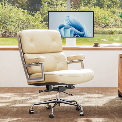 Jonathyn Genuine Leather Executive Office Chair with Aluminum Frame by Orren Ellis