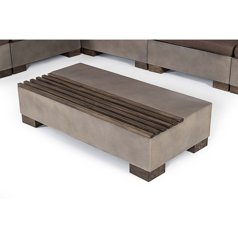 Modern Concrete & Acacia Rectangular Coffee Table