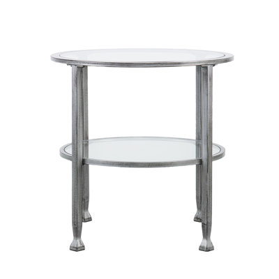Jordyan 24" Glass And Distressed Iron Round End Table With Shelf