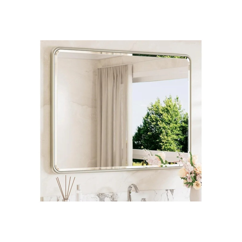 Miroir en nickel brossé brossé pour mur en verre trempé biseauté à bords biseautés 40 x 30, H 30 po x l 40 po