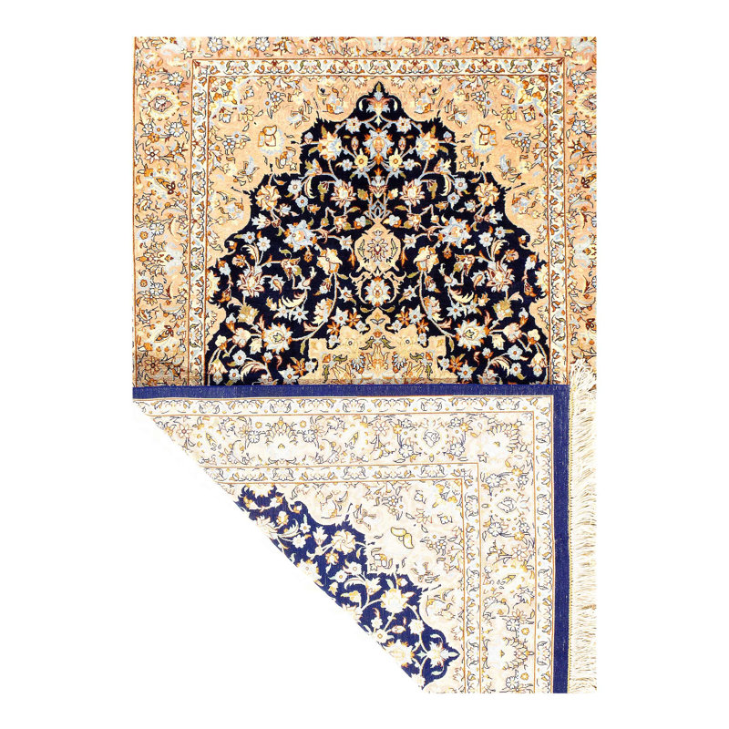 Lovetta Wool Oriental Area Rug in Navy Blue