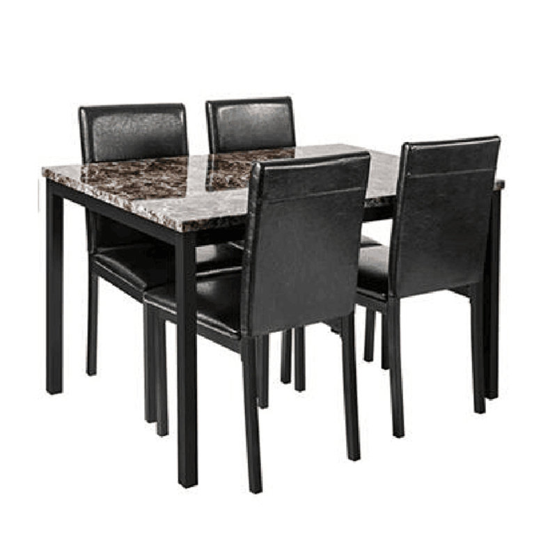 Furniture 5 Piece Metal Dinette Set with Faux Marble Top - Black,dinning set,table&4 chairs
