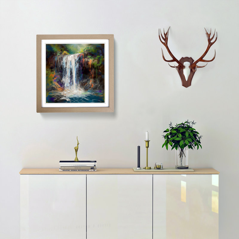Waterfall Gestural Art No.1 - Single Picture Frame Print on Wood, Oak
