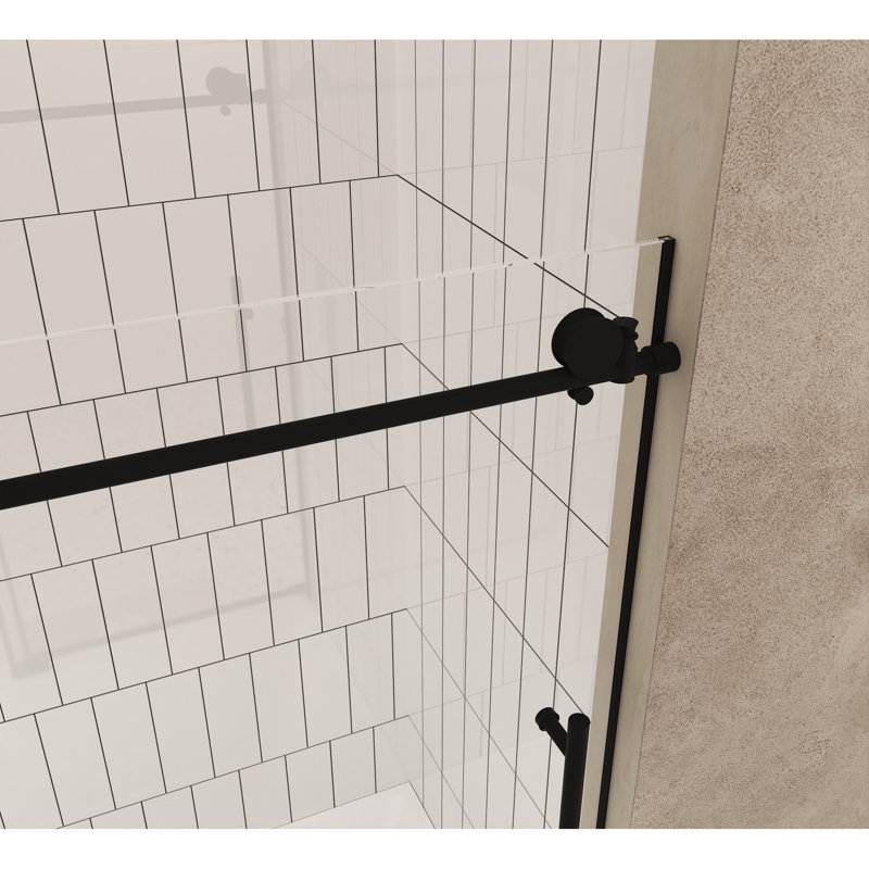 Shower Door, 56 - 60" W X H, 1/4" (6 Mm) Clear Tempered Glass, Proof Film, Comfortable And Functional Stainless Steel Handle, Matte Black, Good Transmission For Bathroom Easy To Use High Transmittance