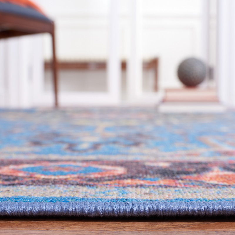 Blue and Red 8' x 10' Synthetic Washable Area Rug