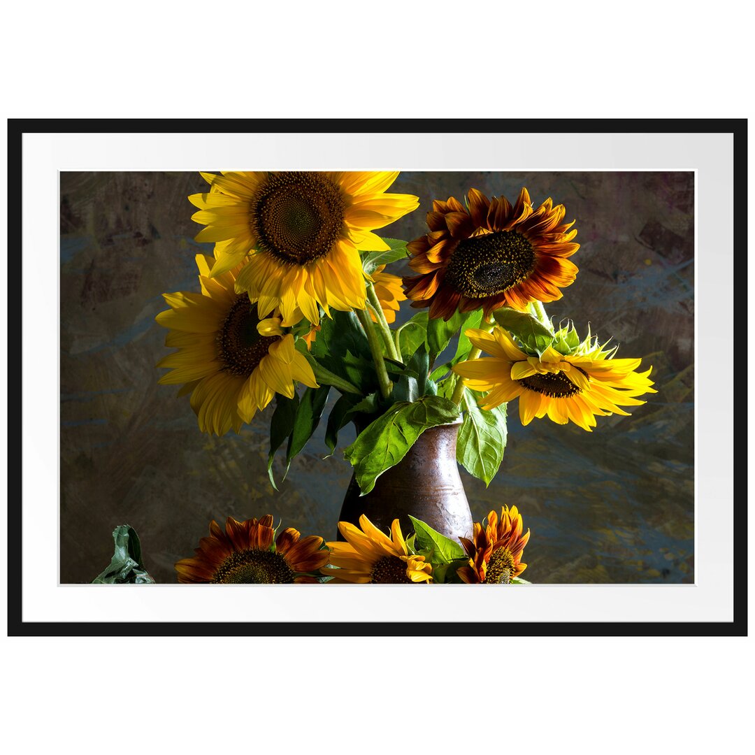 Gerahmtes Poster Sonnenblumen in edler Vase