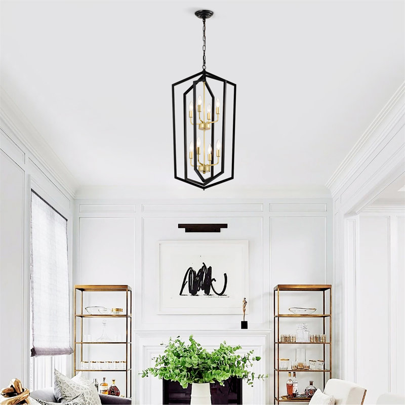 Black and Gold Metal Lantern 8-Light Farmhouse Chandelier