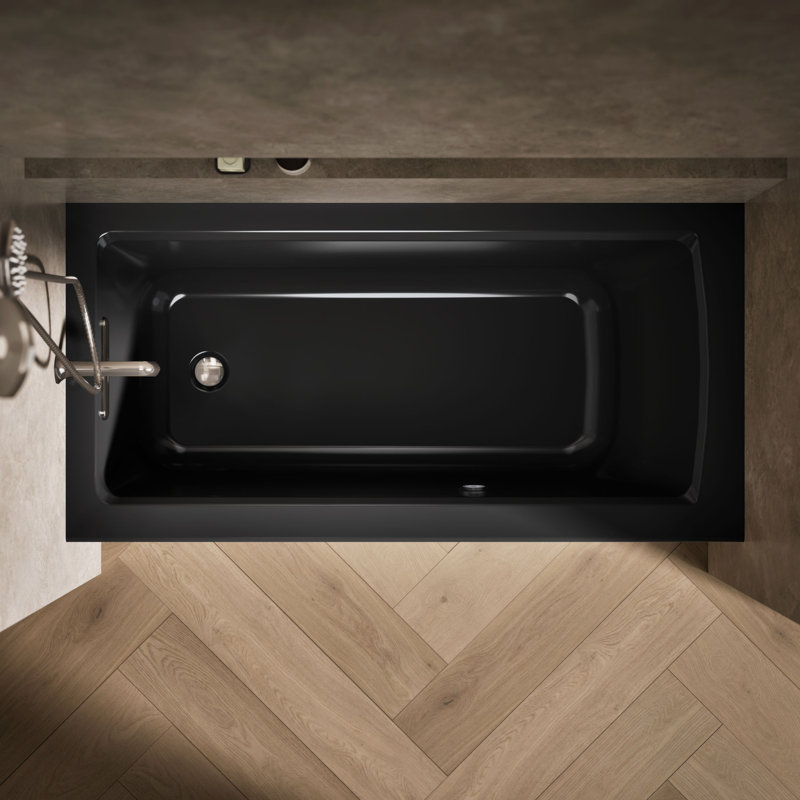 Archer Alcove Bath with Bask Heated Surface, Integral Apron, Tile Flange, Black, Left
