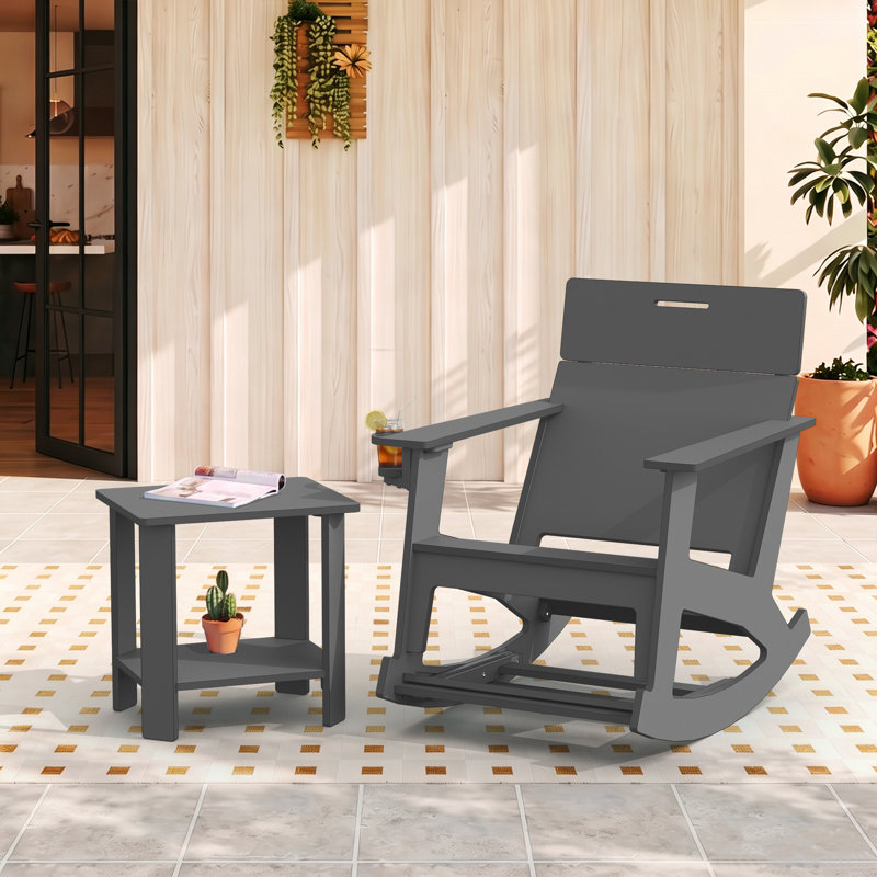 Ensemble de chaises berçantes 2 pièces avec table d'appoint à 2 niveaux, Dark Gray