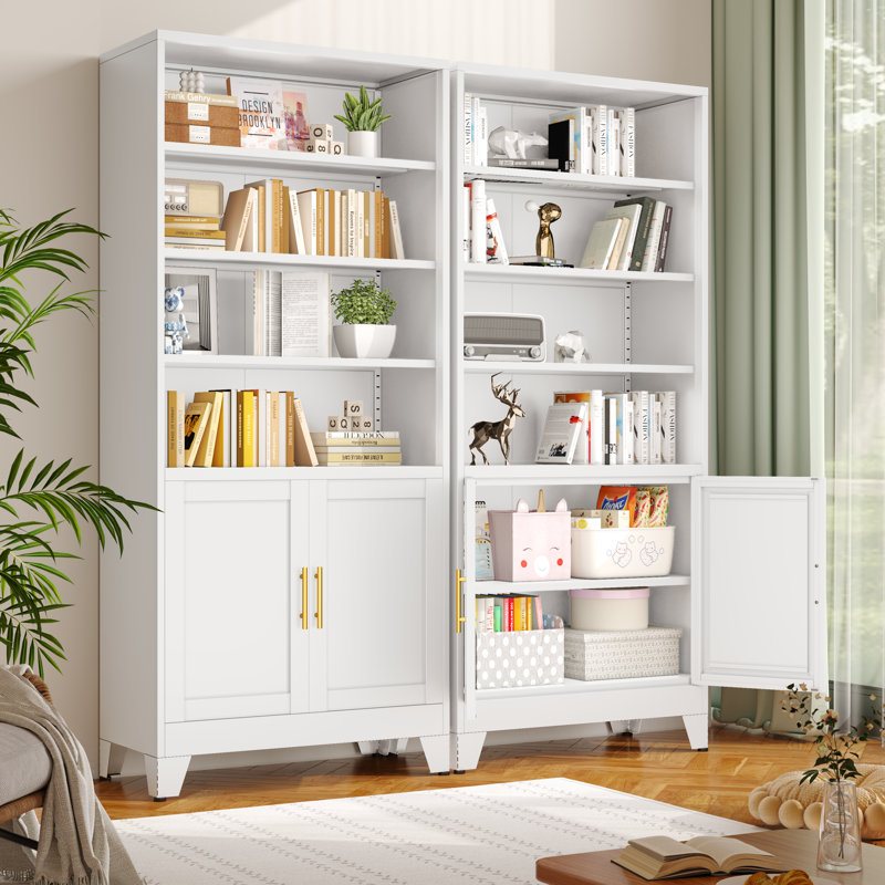 Latitude Run® 75.2''H Open Freestanding Display Storage Cabinet With Adjustable Stoarage Shelves And Doors, White