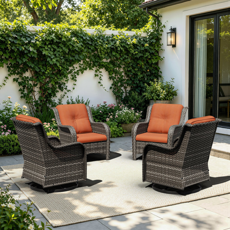Outdoor Wicker Patio Swivel Rocker Chairs Set, 4-Piece All-Weather PE Rattan Conversation Chairs With Soft Cushions, Perfect For Backyard, Porch, Deck & Poolside