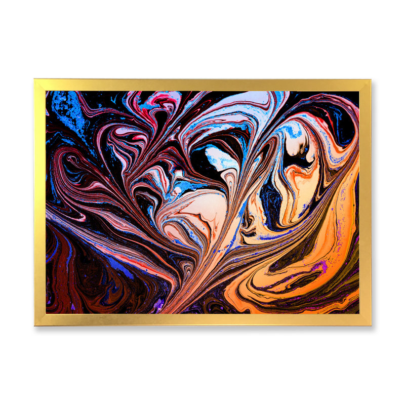 Art abstrait marbré mauve abstrait - art mural moderne sur toile, H 12 po x l 20 po x P 1 po, Cadre photo doré