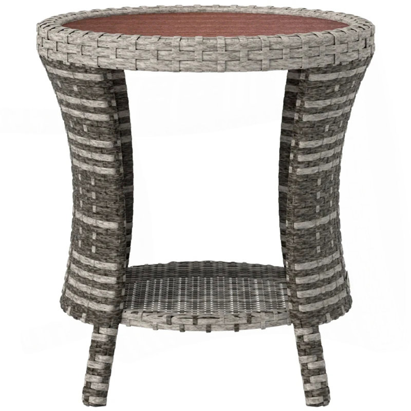Side Table,Wicker Outdoor Coffee Table, Brown, Gray