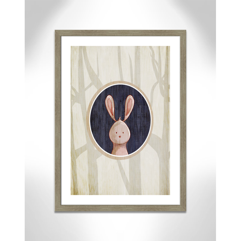 «Juvenile Forest Animals», impression sur papier, H 34,5 po x l 24,5 po x P 0,6 po, Encadré plat de bois de grange gris